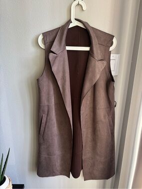 Sleeveless Suede Trench Vest - Brown